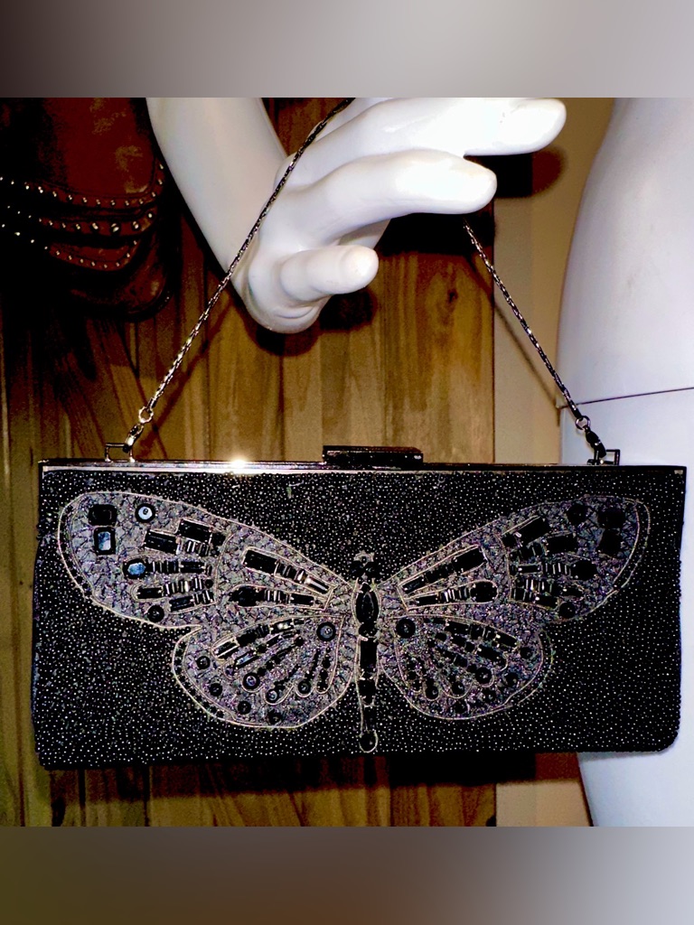 Stunning Badgley Mishka Collection Beaded Butterfly Clutch Bag Framed Italy